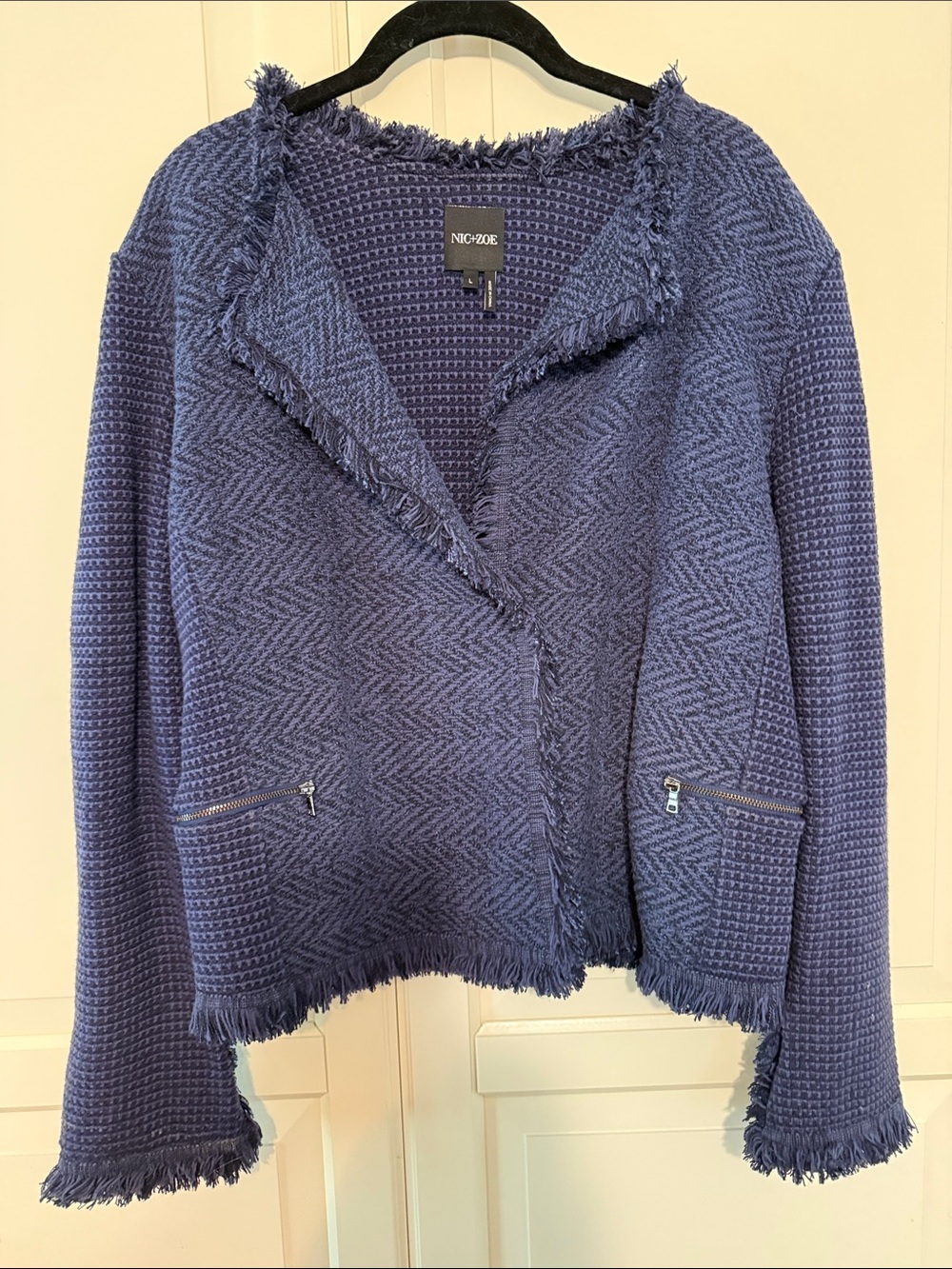 NIC+ZOE Indigo Fringe-Trim Knit Cardigan